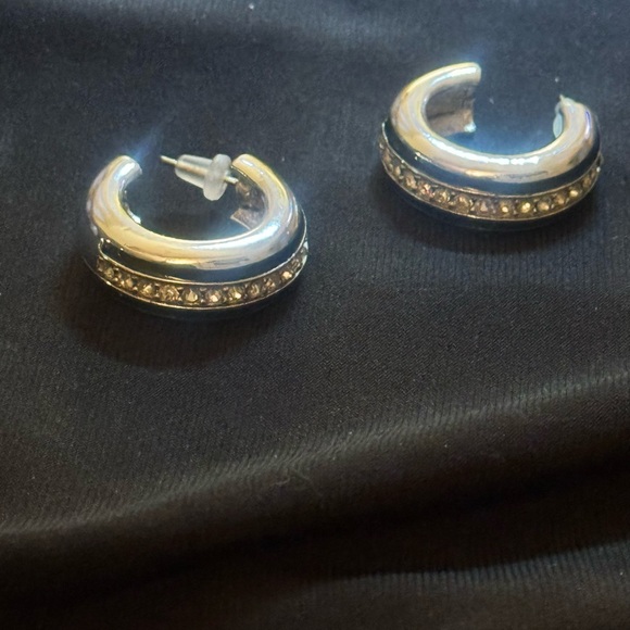 Vintage Givenchy Black and Diamonds Chunky Hoops - Picture 3 of 7